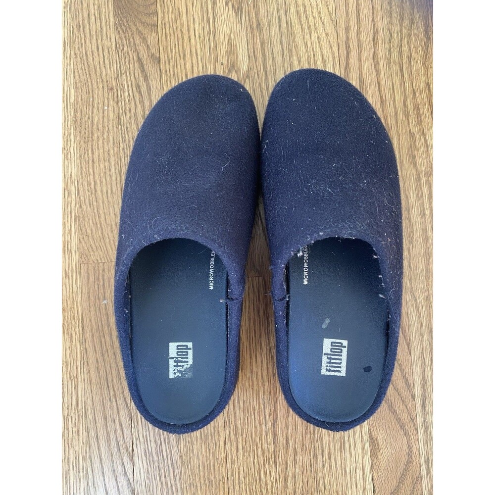 FitFlop Felt Wool Clogs Slip On Slides Mules Comfort Warm Navy Size 7